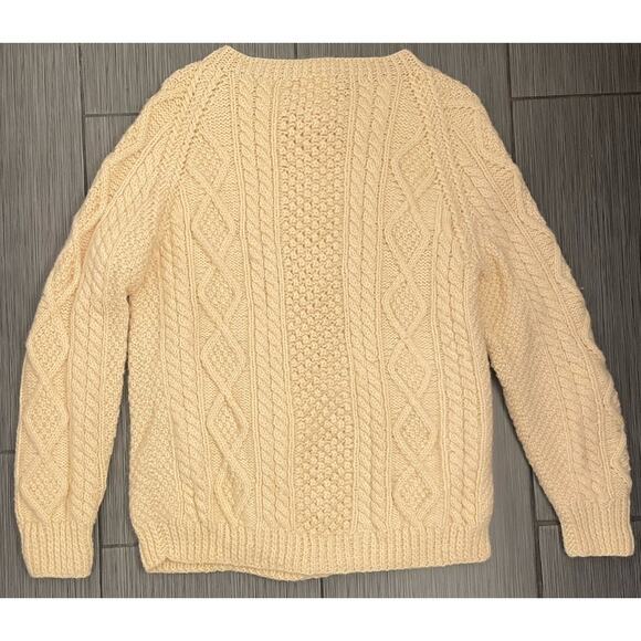 Pure Wool Purple Heather Handknit Fisherman Sweater Ivory Large Ireland - Picture 4 of 4